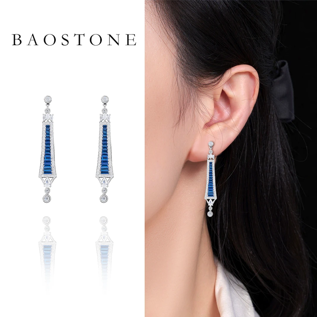 925银合成锆石耳饰 【夜幕之星耳饰长款百搭耳环轻奢耳坠耳钉】蓝色