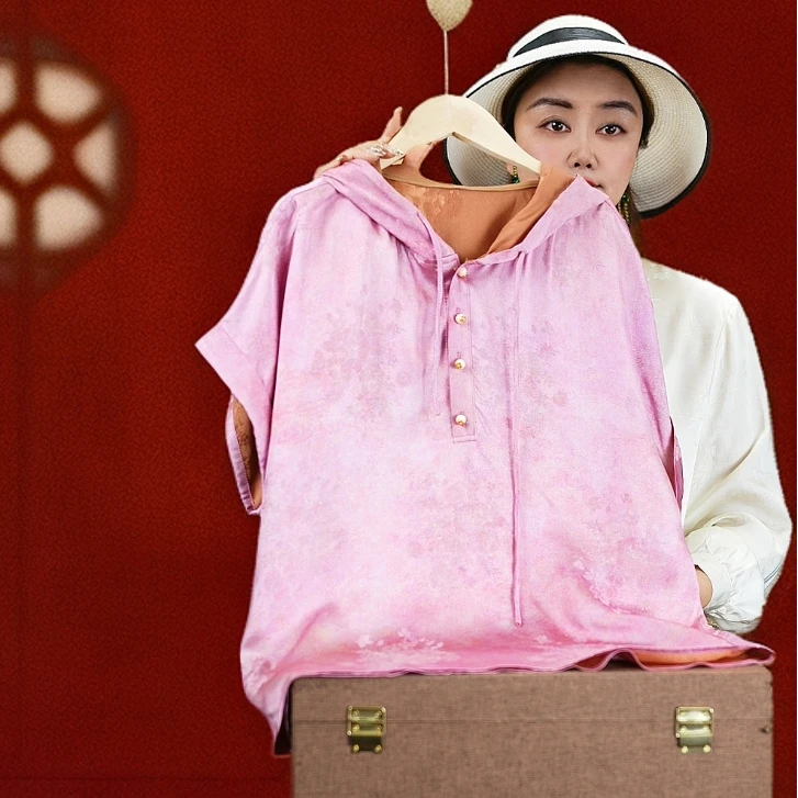 <<非遗美学>>真丝花萝香云老料连帽衬衣T1415