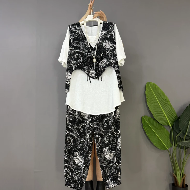 新款大码女装时尚洋气庸懒风复古遮肉显瘦套装