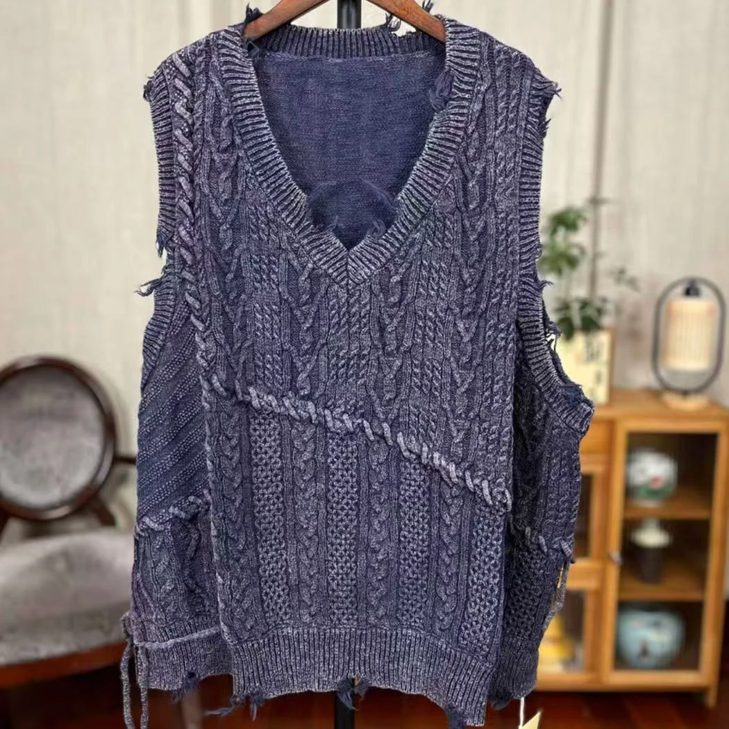 古兰木-炒色做旧棉+麻料宽松马甲6235