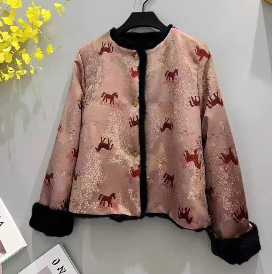 【秋实专属】Y1991新中式国风双面外套女冬季新款气质红马年上衣女