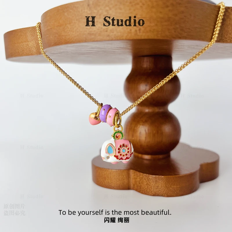 铜合金项链 L2347 多巴胺彩色小象坠链 个性时尚