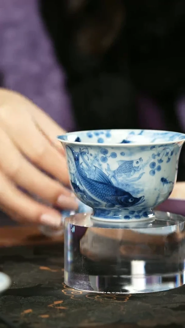 集美茶与器水造鱼藻盖碗