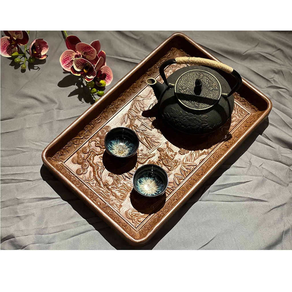 竹林七贤鸡翅木长方盘