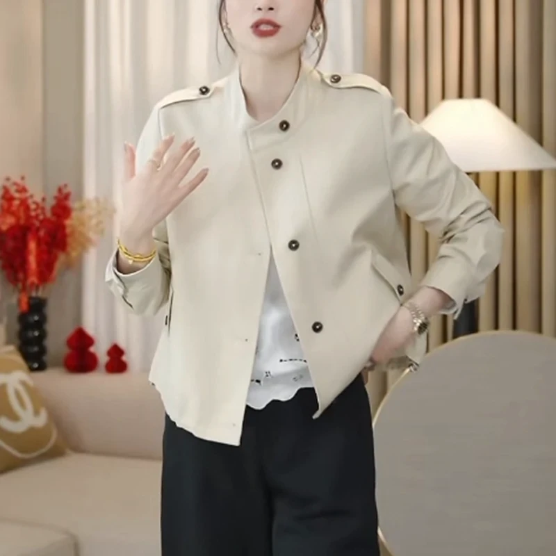 简约时尚休闲短款风衣外套2025新款洋气显瘦小个子百搭夹克上衣