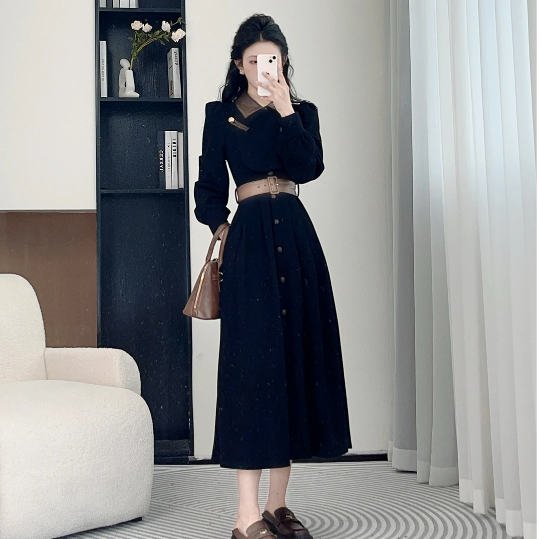 小八定制25秋时尚气质法式百搭设计师高级感长袖连衣裙 10200 LSC