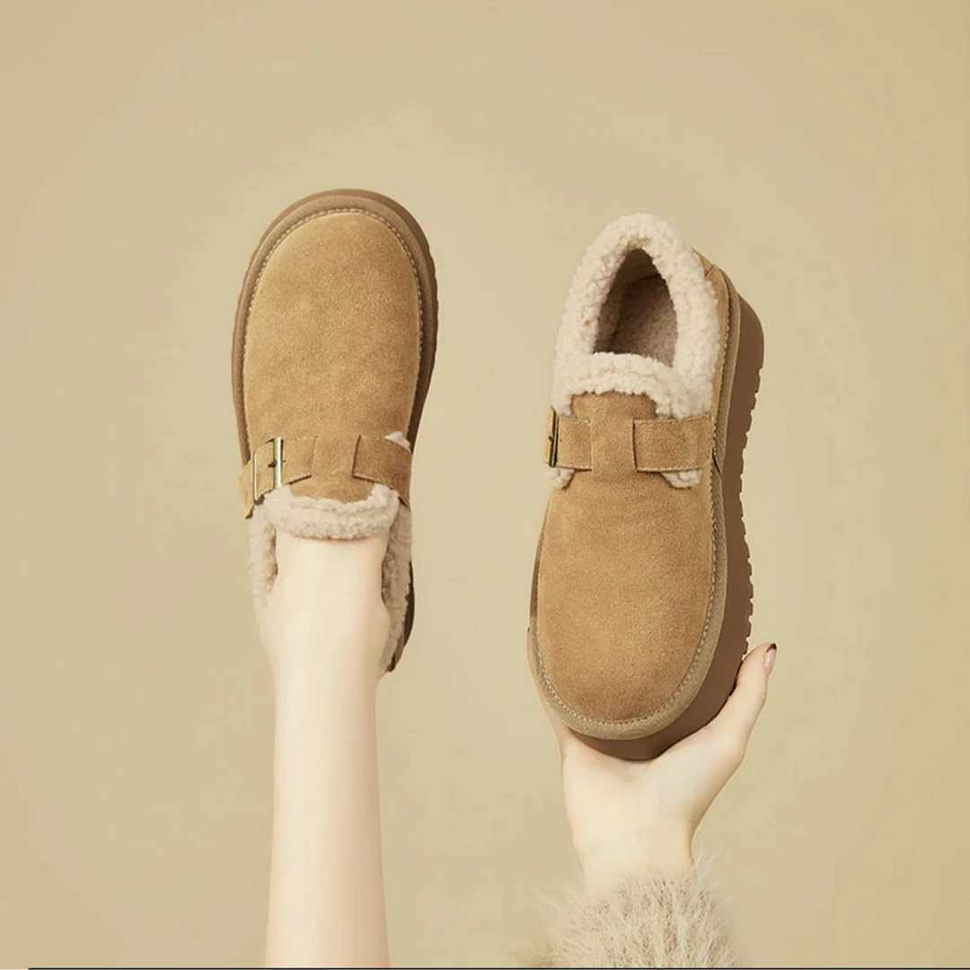 勃肯毛毛鞋女冬季加绒保暖厚底增高雪地乐福鞋-A