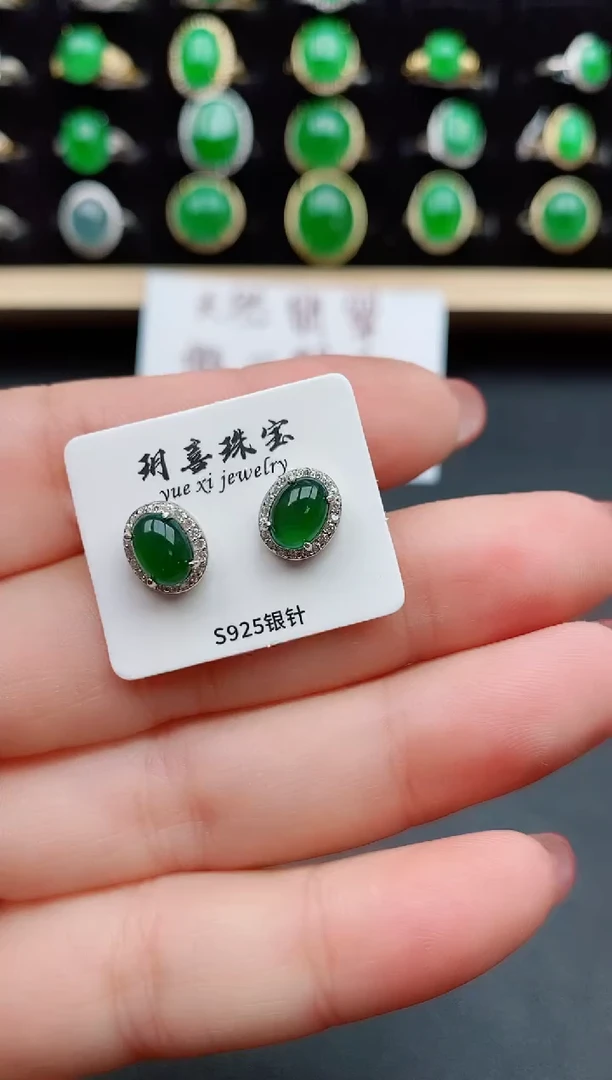 【闪购商品】翡翠耳饰银S925镶嵌63566