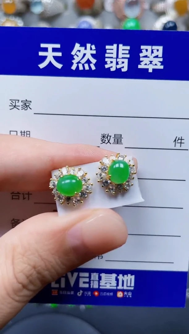 银S925镶嵌翡翠耳饰254