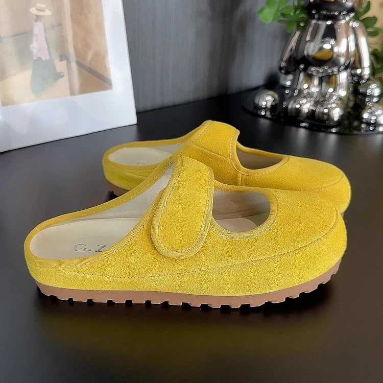 外穿勃肯半拖鞋懒人2025夏季新款厚底包头拖鞋魔术贴软底玛丽珍鞋