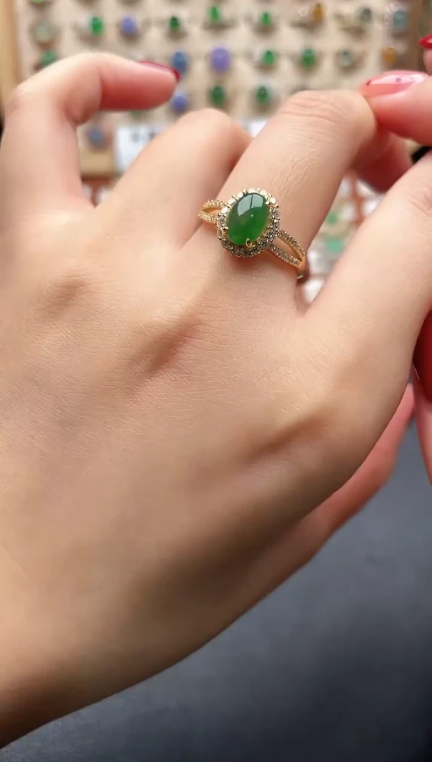 银S925镶嵌戒指翡翠一物一证一礼盒