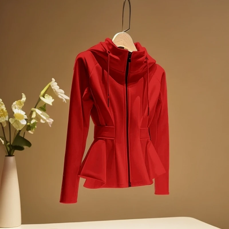 今年爆款红色连帽卫衣外套女款2025早春新款收腰外穿拉链短款上衣