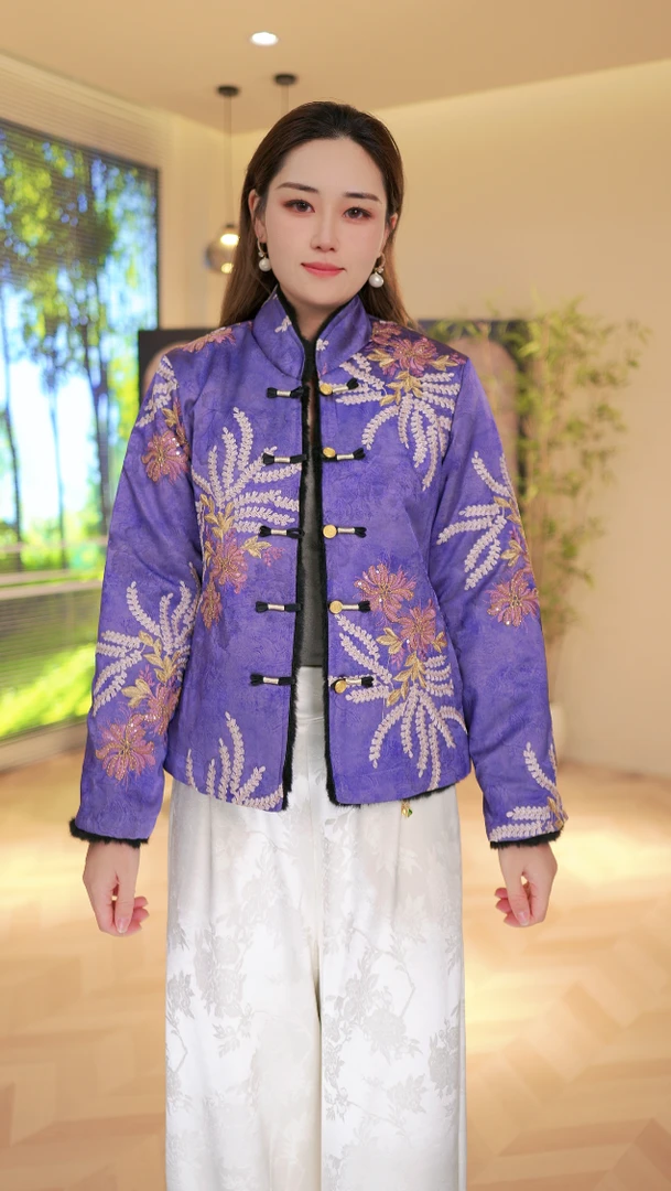 5065《醉花阴》常熟秋冬新款双面穿国风加厚锁温保暖绣花冬季外套