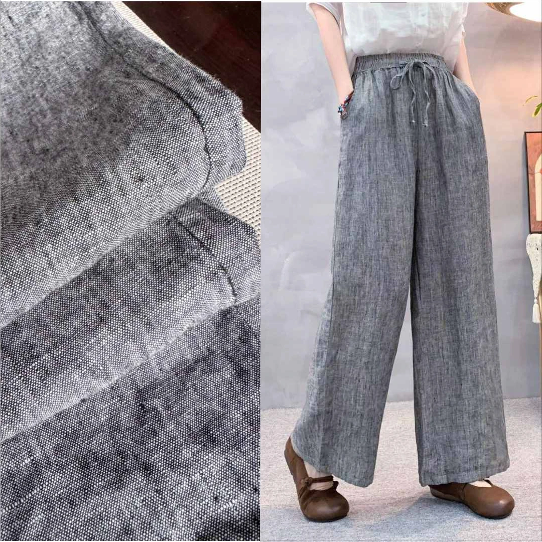 高端幻彩100%纯汉麻直筒裤色织烤色高腰度假松弛感舒适百搭休闲裤