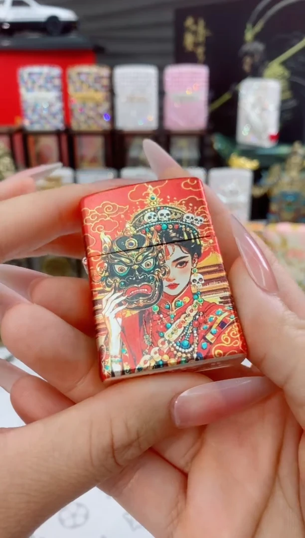 铜女财神包银彩绘打火机