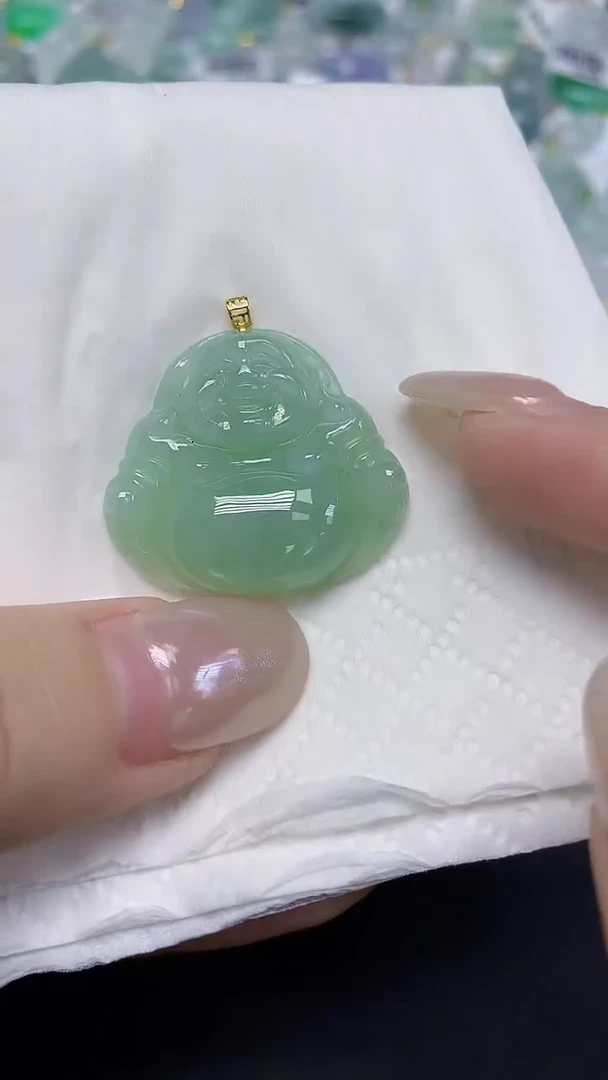 翡翠18K金镶嵌颈饰天然缅甸翡翠A货