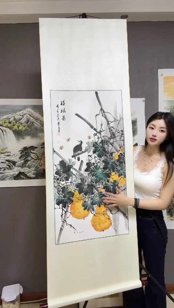 国画手绘国画花鸟《福禄图》