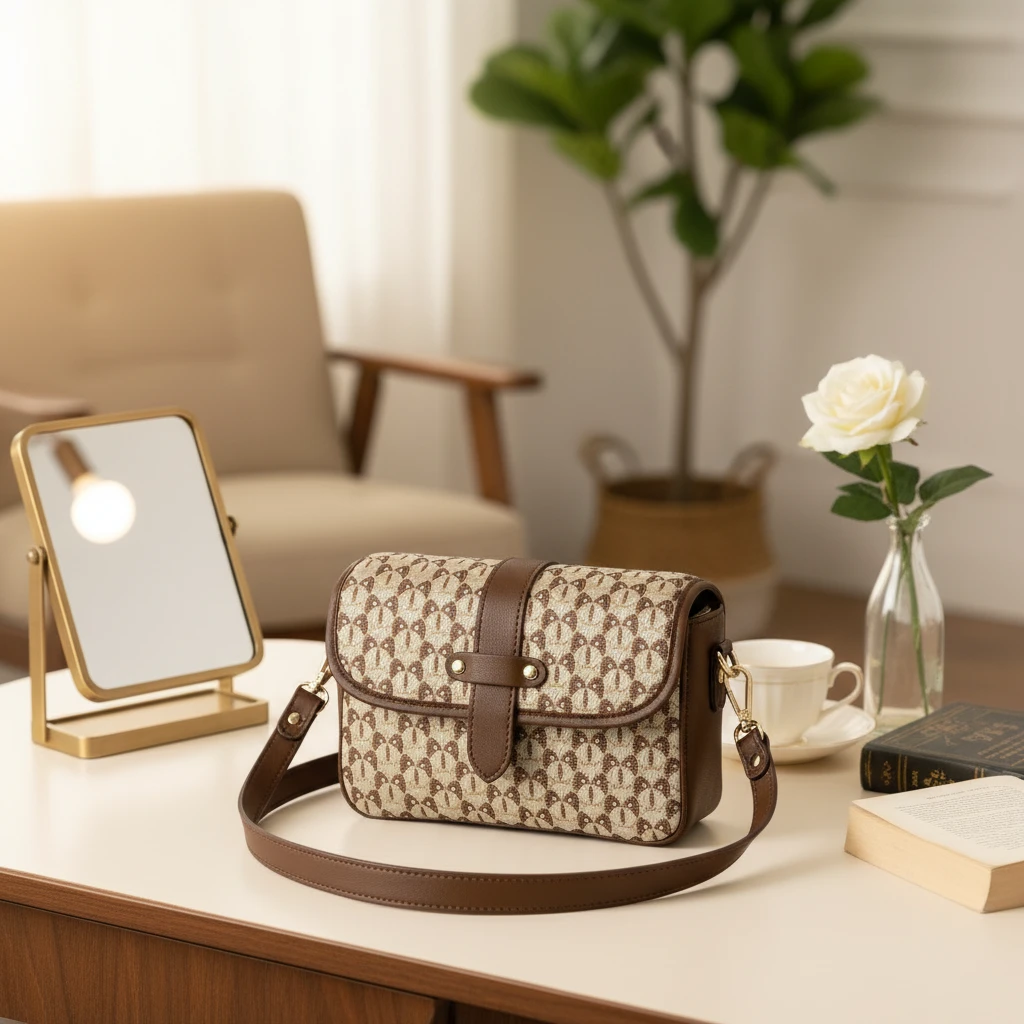 广西壮锦时尚斜挎包包甜美轻奢单肩斜挎小众咖色六甲鸟纹法棍包