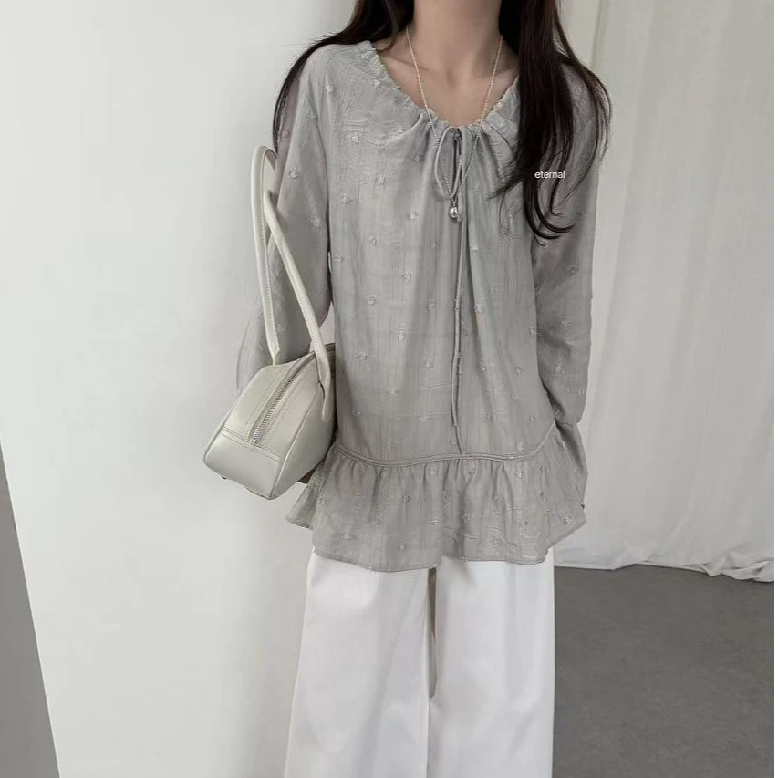 eternal-春季新款褶皱抽绳微透休闲上衣#50138