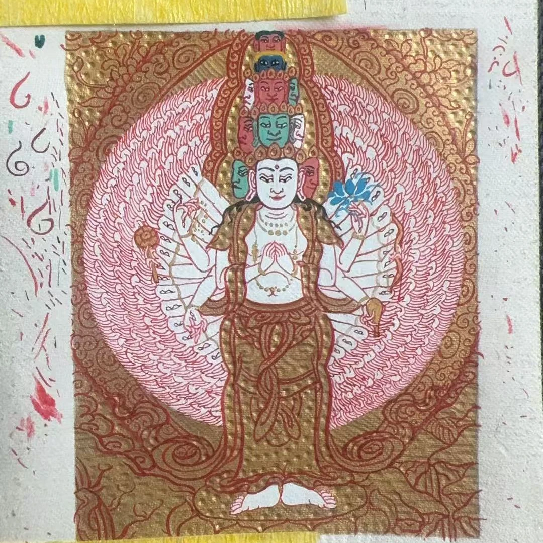 纯矿物纯黄金绘画青海热贡千手观音唐卡