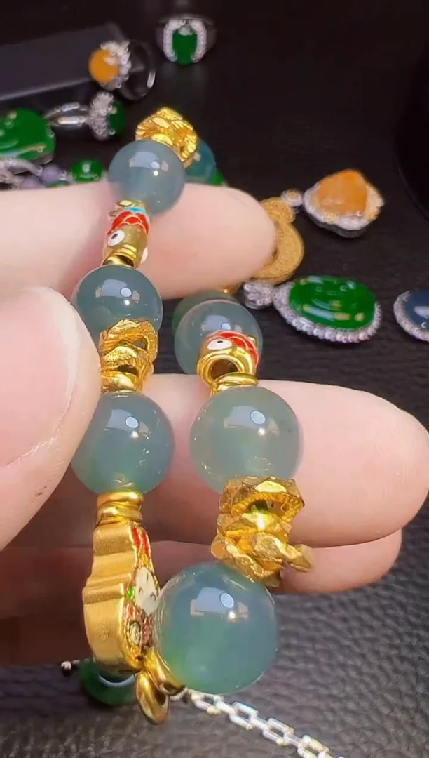 足金镶嵌手链翡翠农****号翡翠