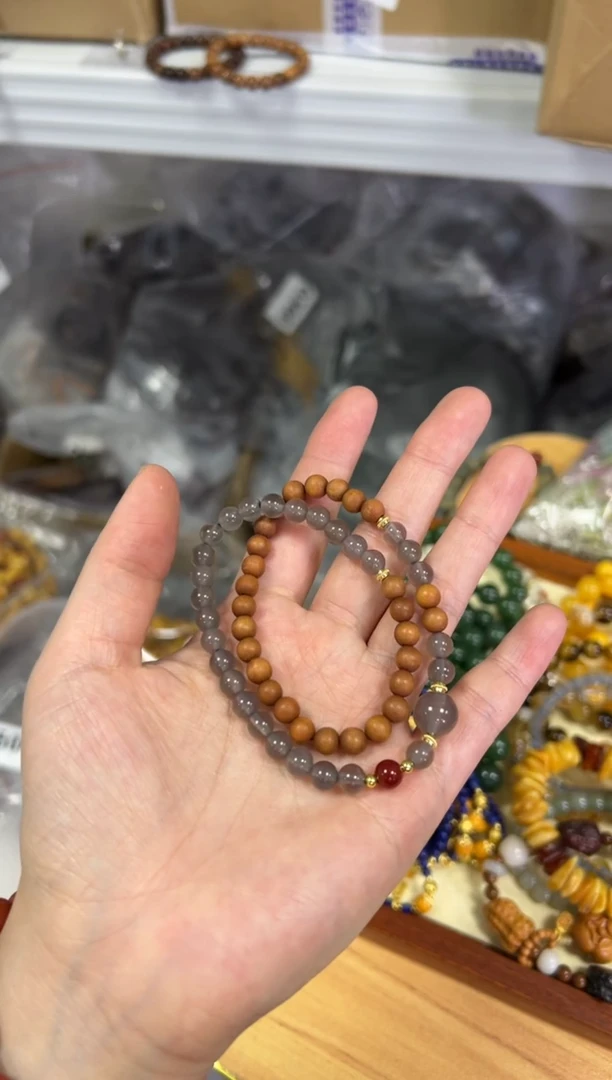 【闪购商品】檀香木手串未镶嵌黑肉老檀香木玛瑙双圈[0632]