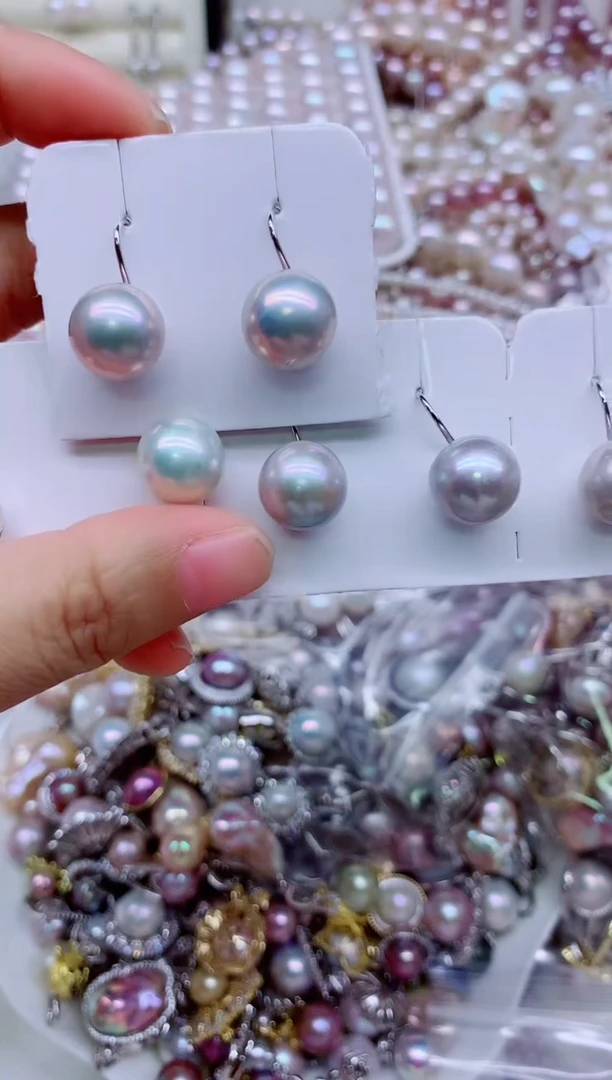 银S925镶嵌淡水珍珠耳饰多样性发其一，非无暇