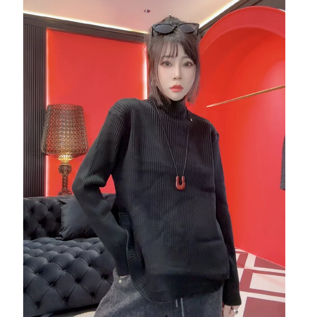 欧洲站坑条半高领毛衣5067时尚百搭休闲洋气打底秋冬长袖针织衫