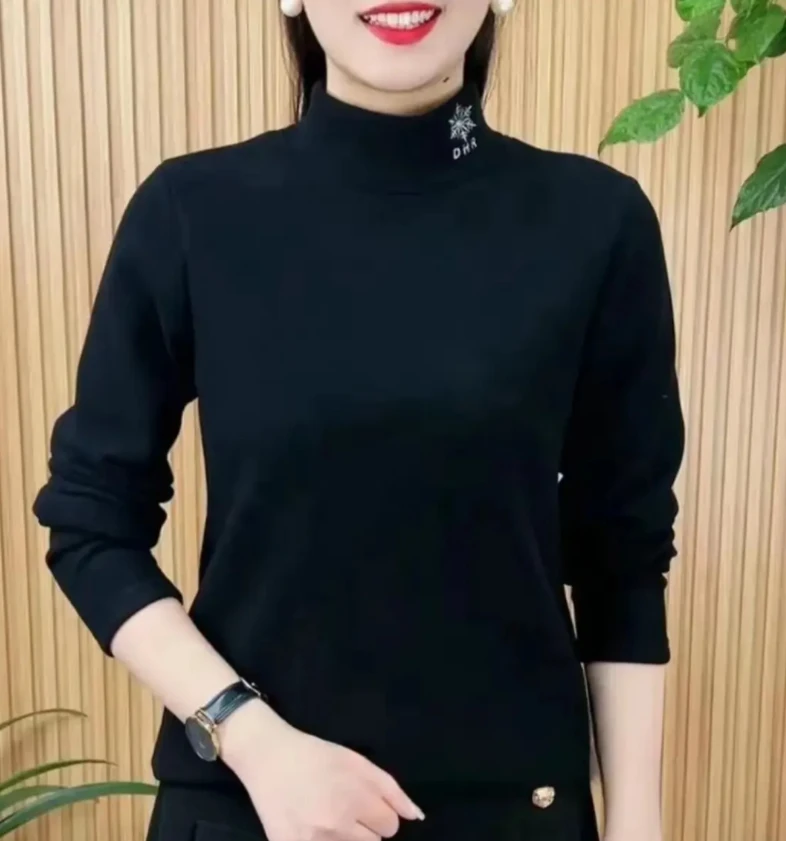 【双面徳绒】大码200斤可穿长袖秋冬打底衫女半高领上衣遮肚子保暖