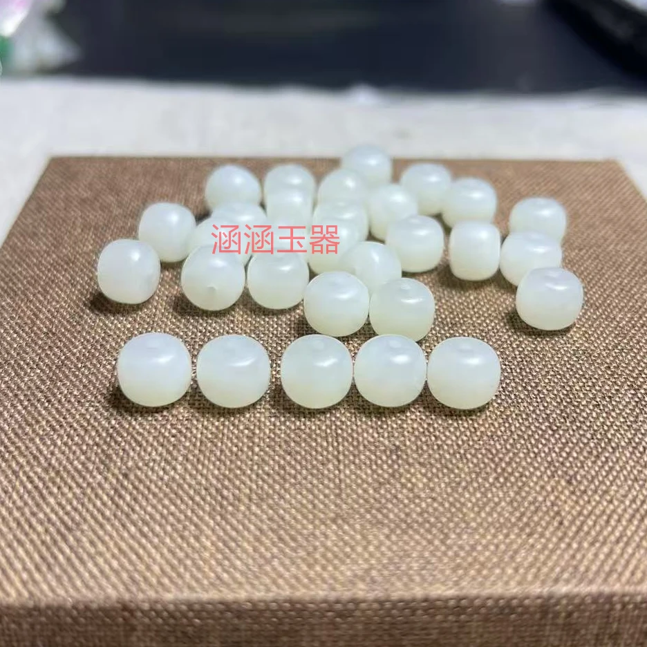 天然和田玉珠子新疆白玉8毫米老型珠桶珠散珠多样性发货拍一发一