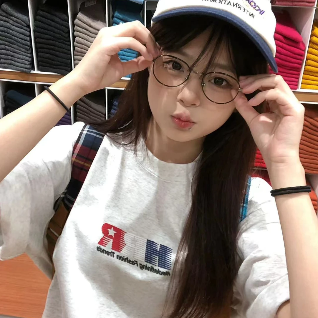 美系春夏纯棉t恤女爆款oversize小众字母设计宽松高街洋气短袖女