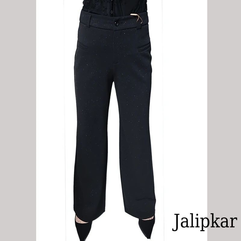 2024年新款冬季高腰显瘦加长加厚高弹洒金欧版直筒裤5241A