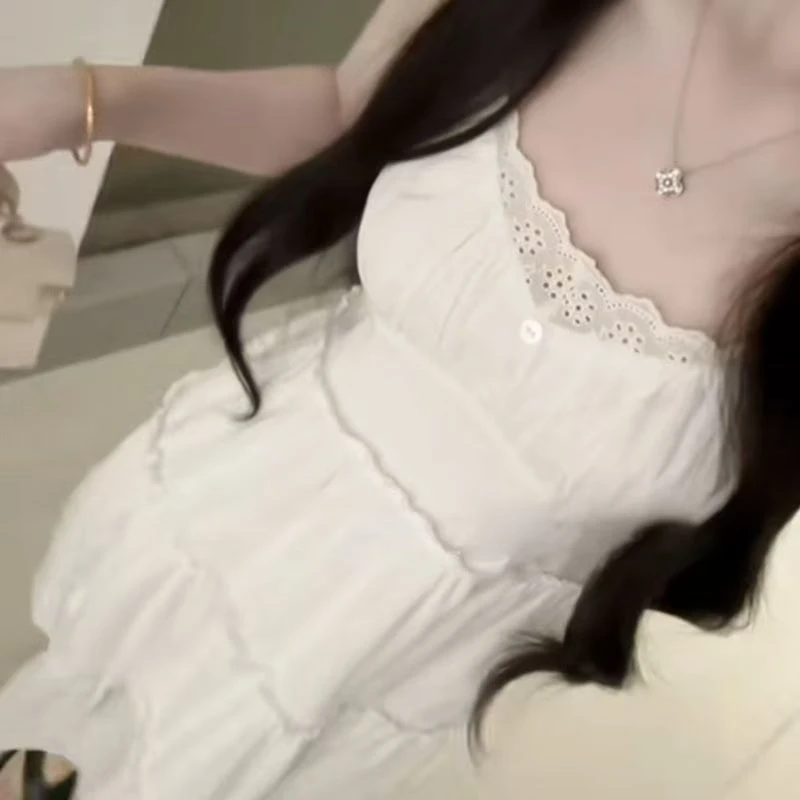 2025新款小个子温柔风法式白色吊带连衣裙气质时尚夏季女装