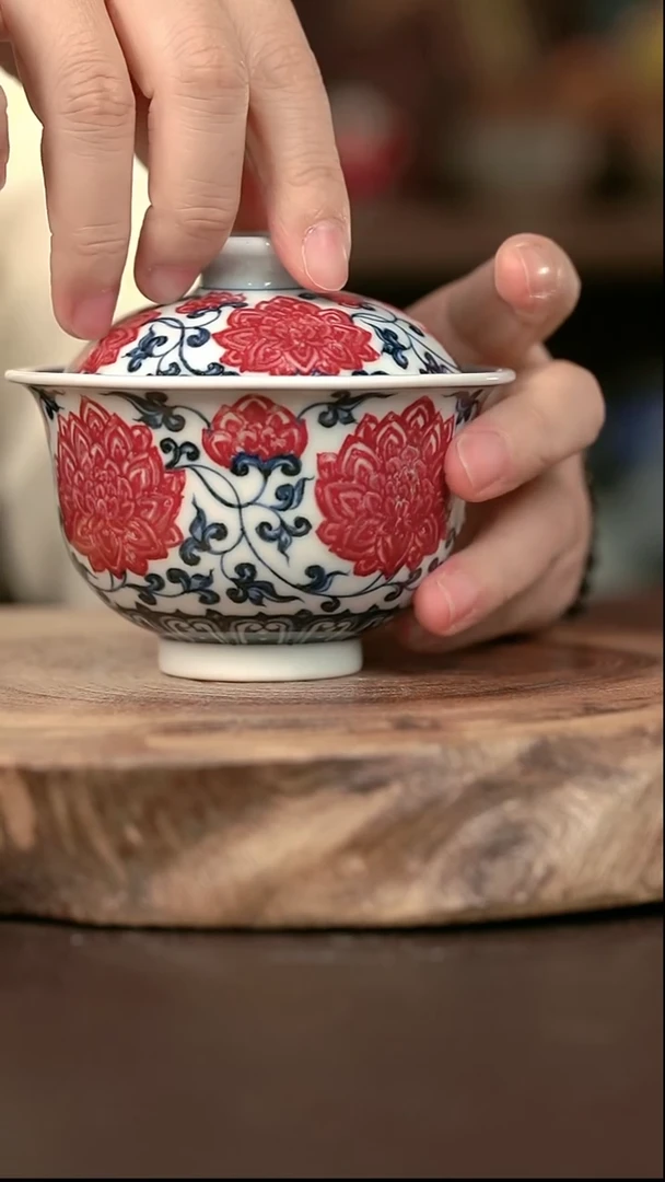 手绘微瑕高温现代瓷  气窑  有暇  大花头大布袋150C