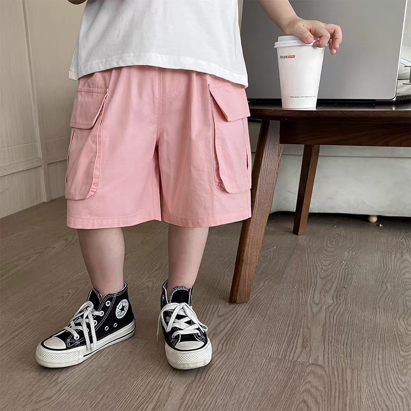 4970男女童夏季五分裤儿童短裤粉色裤子夏装工装裤潮