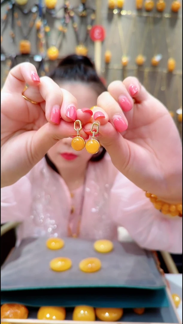 蜜蜡银S925镀金镶嵌珠宝奇石﹣G249蜜蜡耳坠