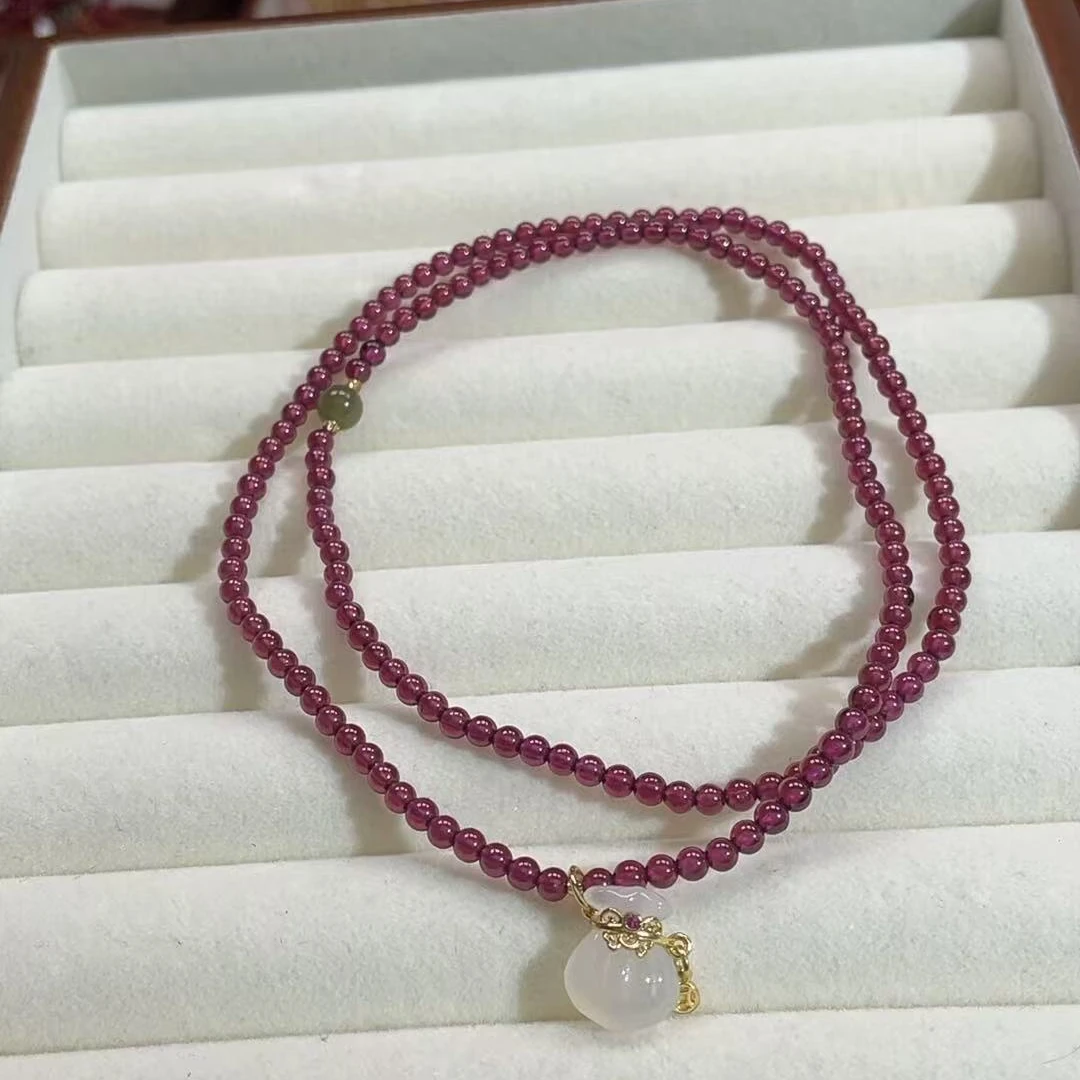 Kiki珠宝 3mm石榴石配田田双圈手链 y10143