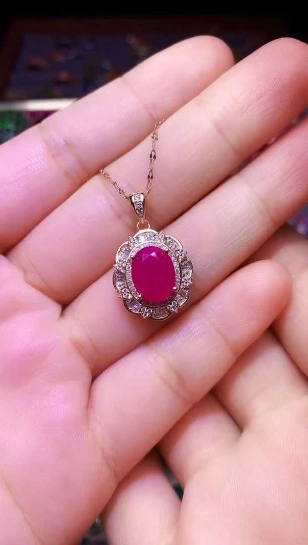 颈饰银S925镶嵌红宝石....