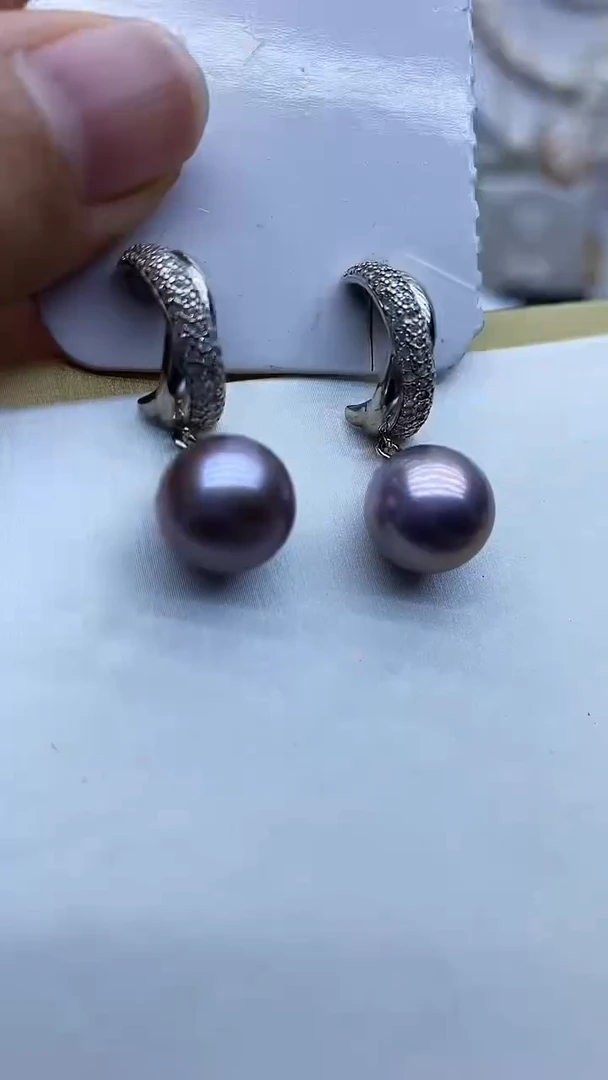 银S925镶嵌耳环淡水珍珠耳环