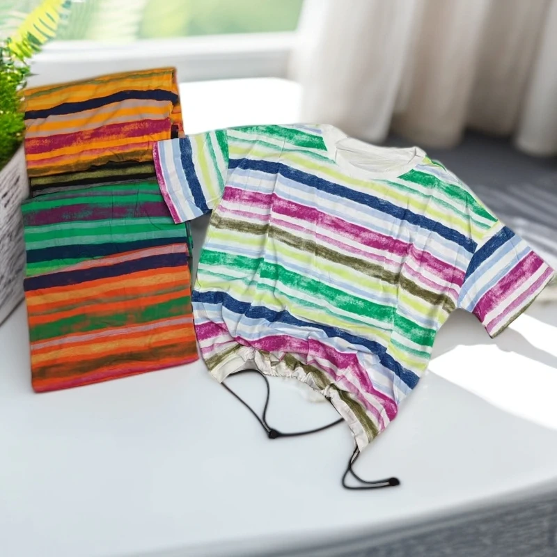 6819（飞儿同款）夏季薄款短袖t恤时尚春游出行条纹