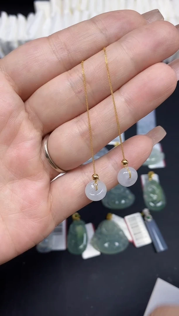 18K金镶嵌翡翠耳饰扣子18K金扣镶嵌@@CMT1282-1