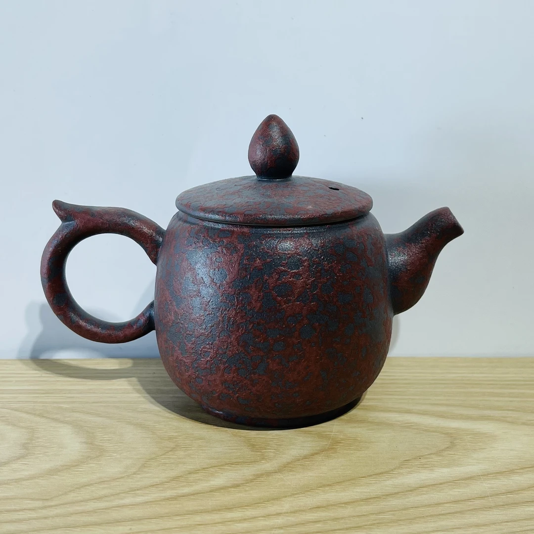 闻兮茶器赭石故宫红粗陶复古陶瓷能量泡茶壶
