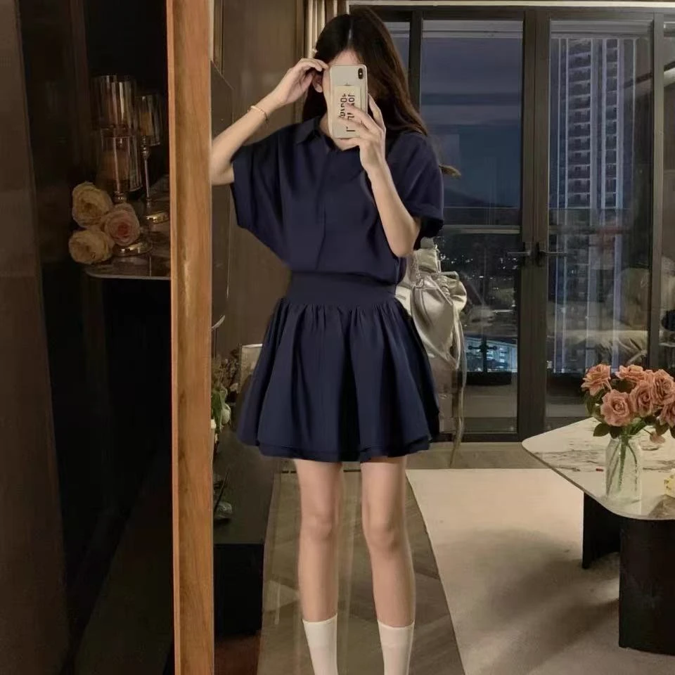 夏季纯欲风高级感小众白月光衬衣高腰显瘦短裙套装