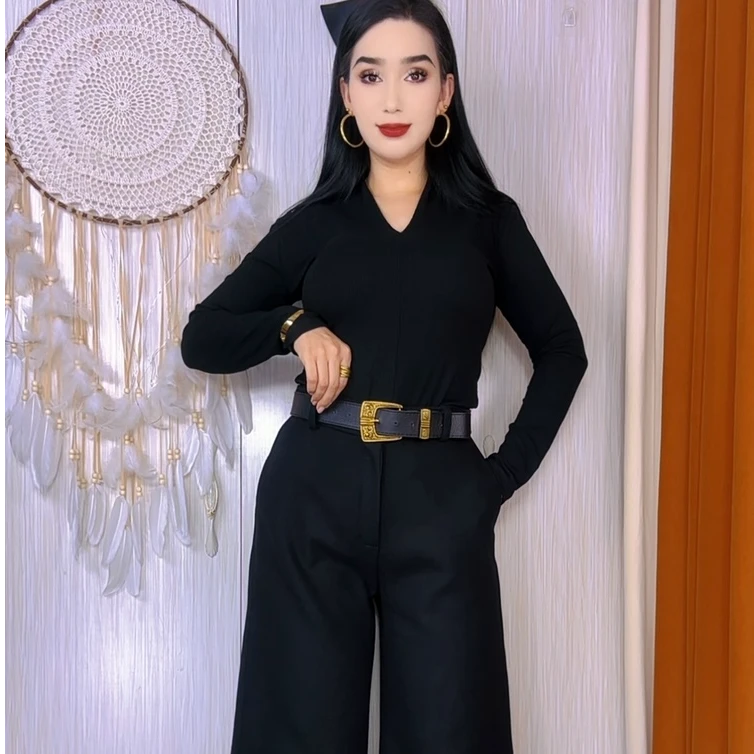 腰带秋冬拉链九分裤高腰休闲裤百搭黑色网红设计师