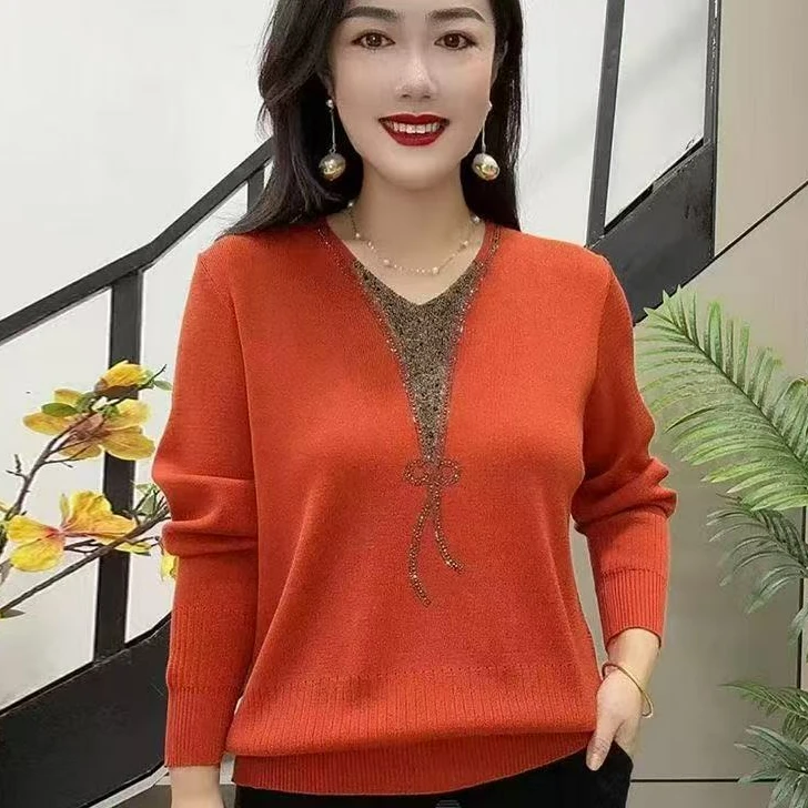 春秋季妈妈装针织毛衣女中老年宽松大码时尚遮肉显瘦打底衫上衣女