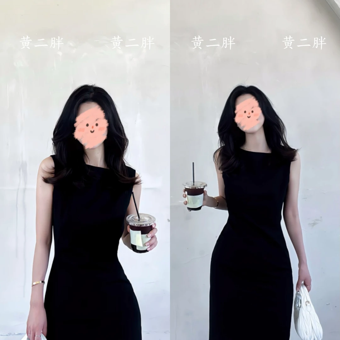 金秘书职场穿搭修身小黑裙夏季法式收腰显瘦背心连衣裙包臀A字裙