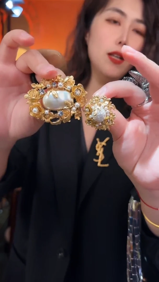 铜合金仿珍珠胸针＋耳针套装