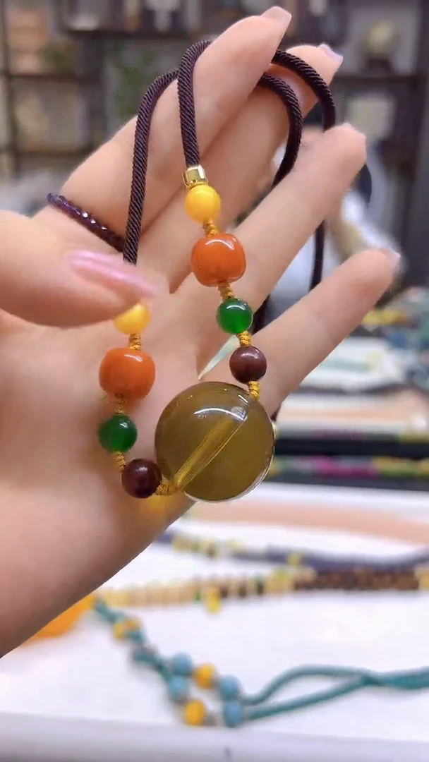 未镶嵌颈饰蓝珀DIY款X471