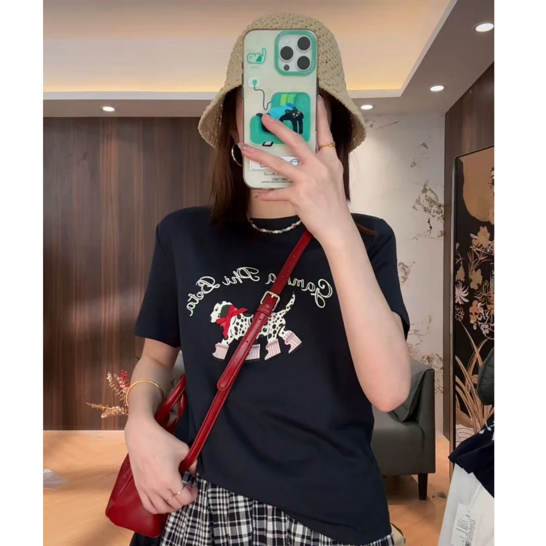 【LIbaibai】夏装2025年新款斑点小狗短袖T恤上衣BB-1794