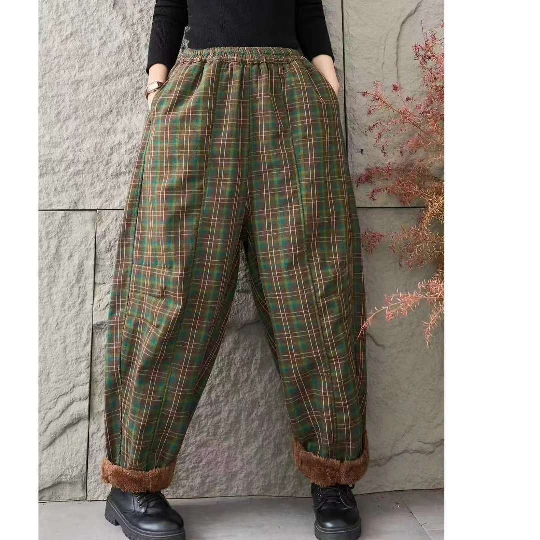 984加绒格子休闲裤 三色 均码90-160斤